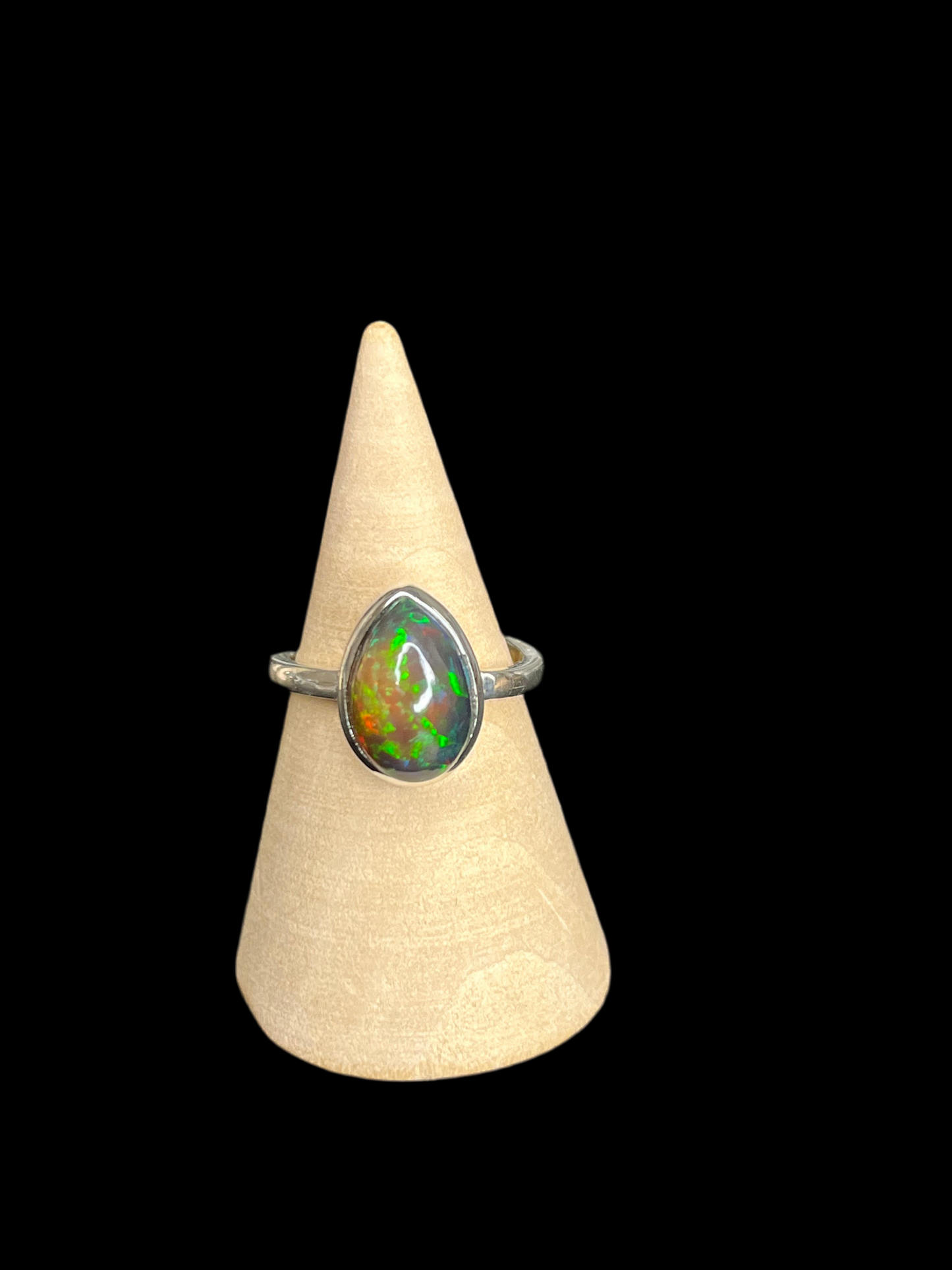 Black Ethiopian Fire Opal Sterling Silver Rings - Adjustable