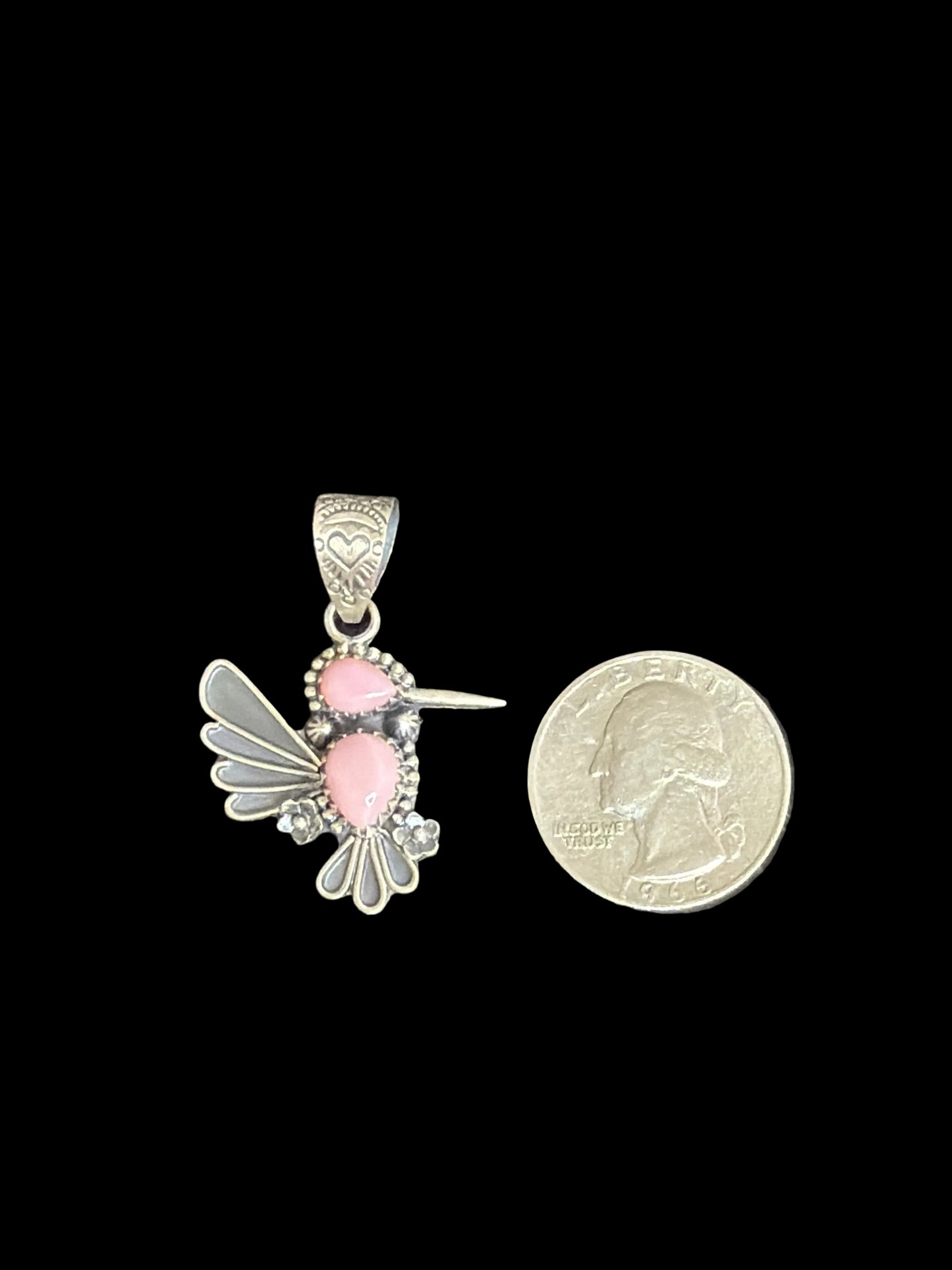 Handcrafted Pink Conch Hummingbird Pendant