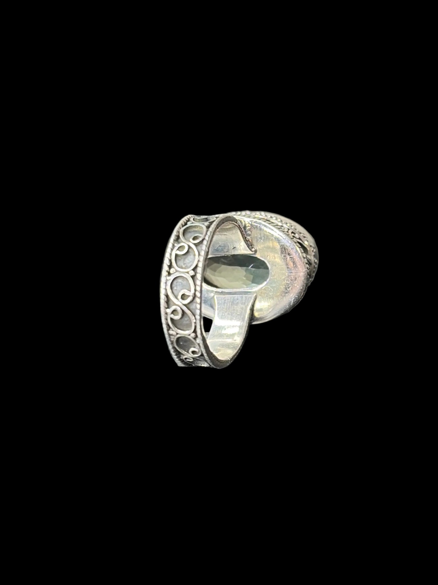 Faceted Green Amethyst Statement Ring - size 8