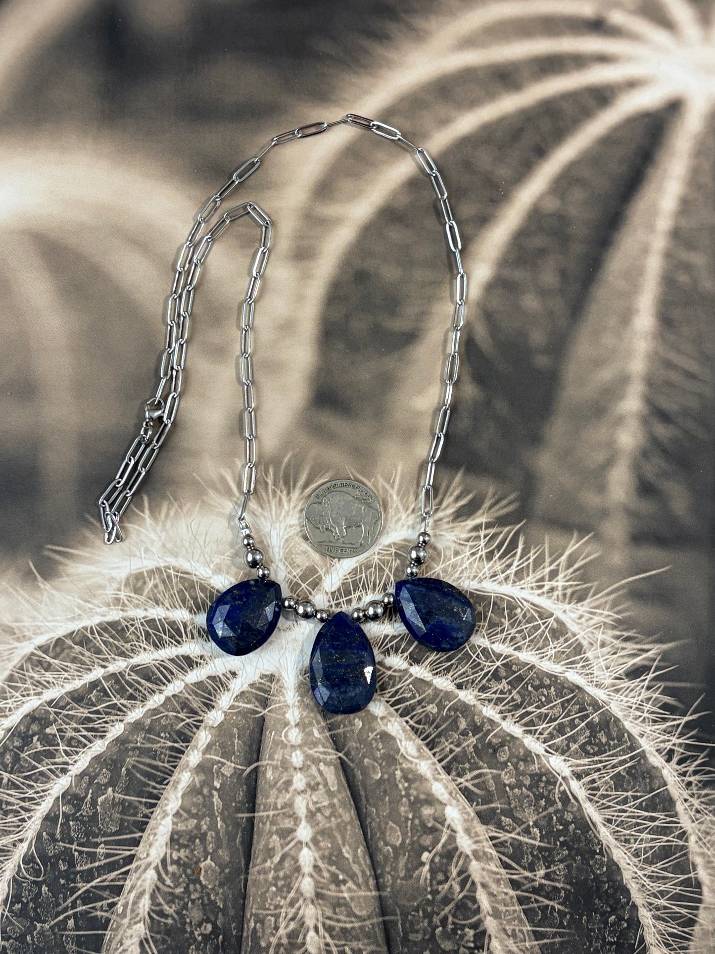 Desert Steel Lapis Stacker Necklace