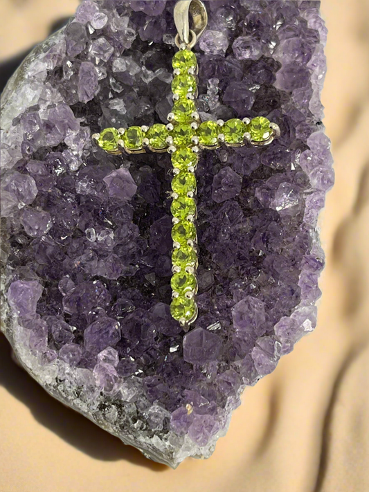 Genuine Peridot Cross Pendant