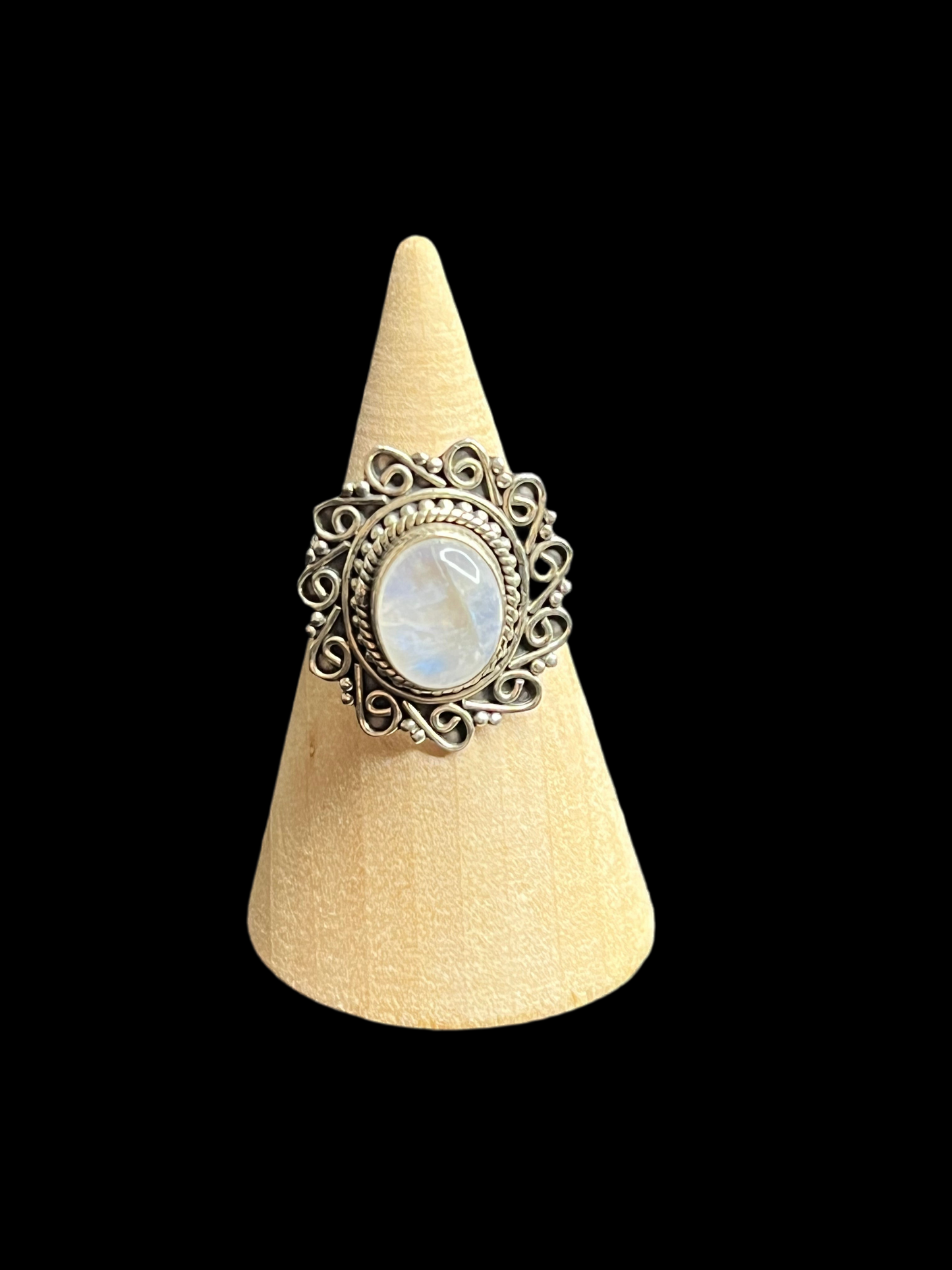Rainbow Moonstone Sterling Silver Ring - Adjustable