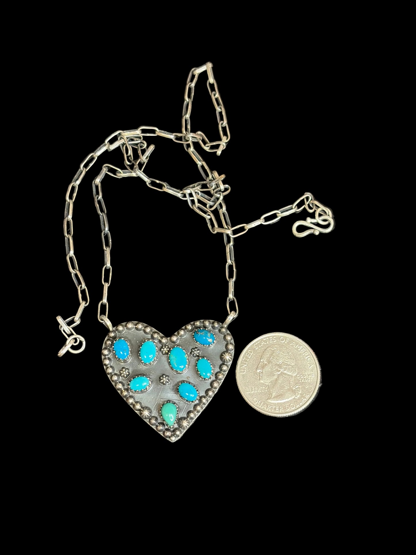Handcrafted Kingman Turquoise Multi-Stone Heart Necklace