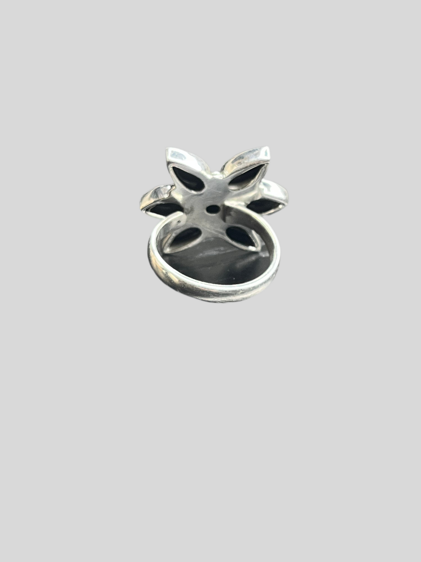 Black Onyx Cluster Sterling Silver Ring - Adjustable