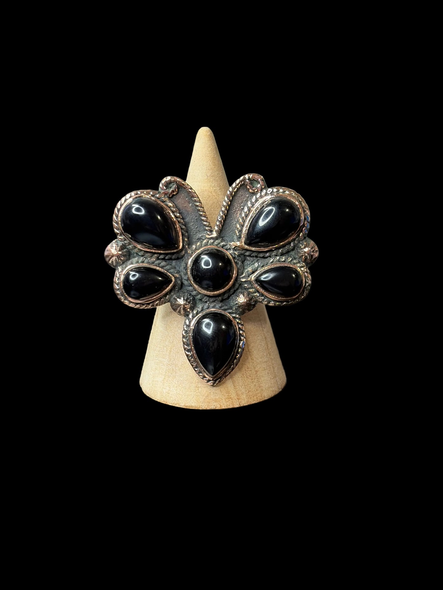 Copper & Black Onyx Dragonfly Ring - Adjustable