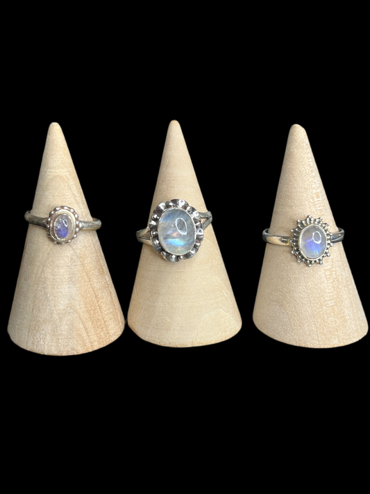 Rainbow Moonstone Sterling Silver Rings