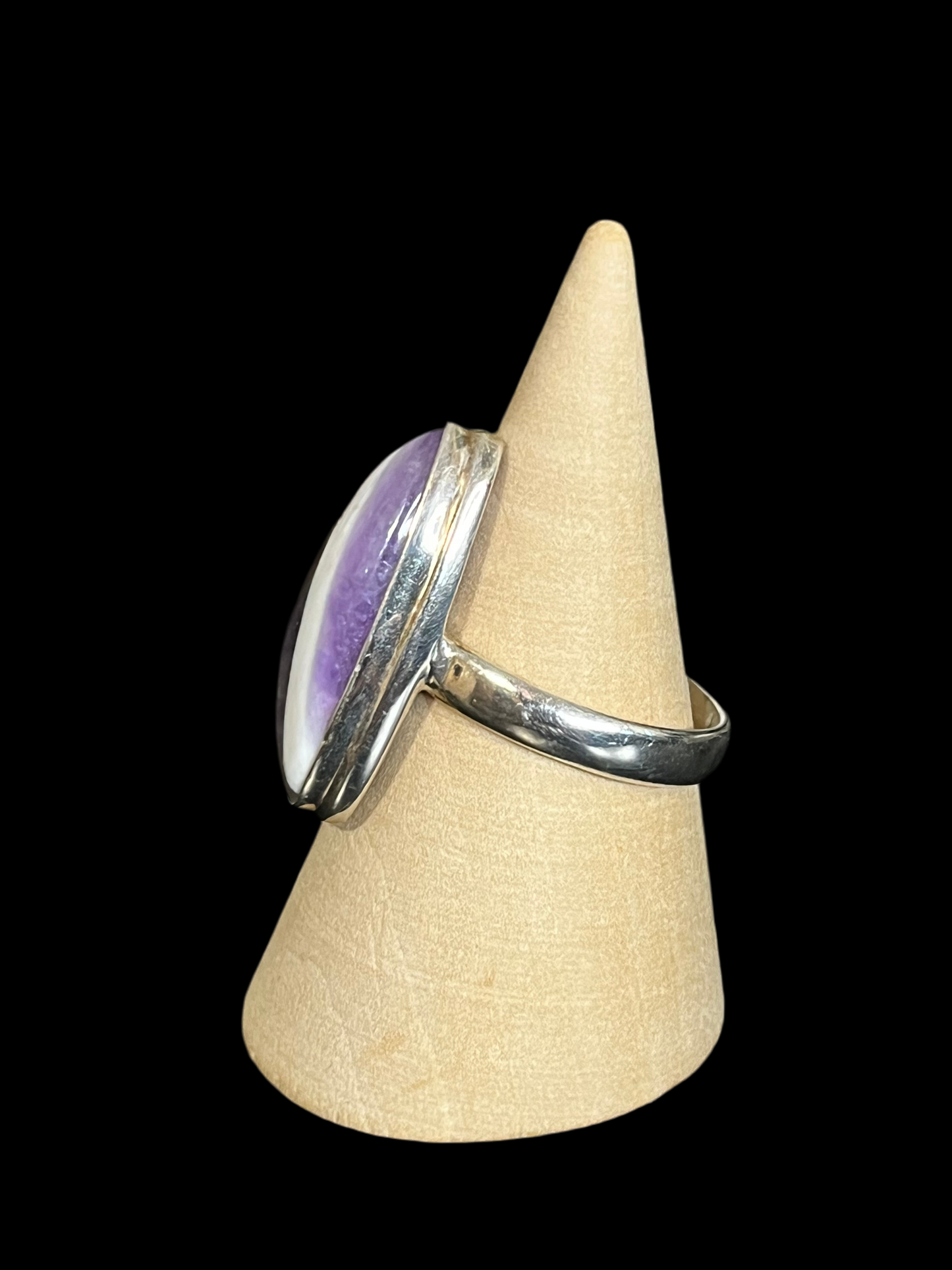 Chevron Amethyst Sterling Silver Ring - size 9.75