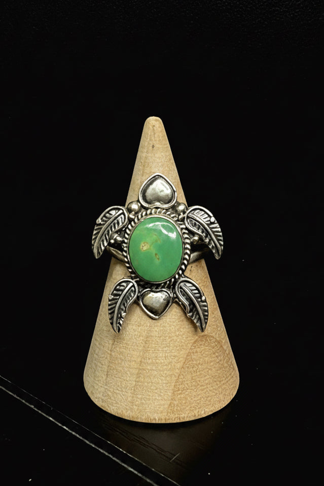 Handcrafted Kingman Turquoise Turtle Ring - size 7