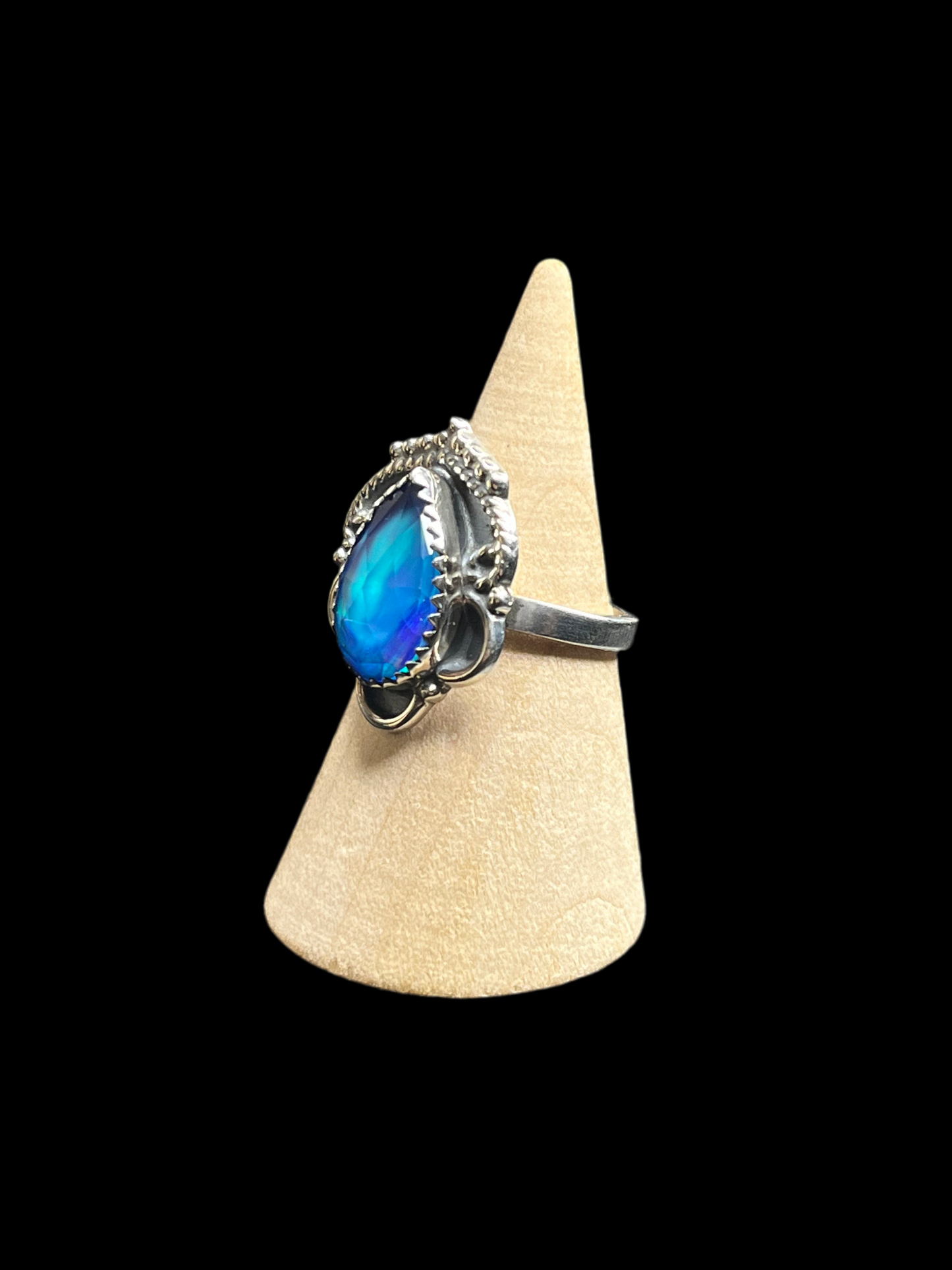 Faceted Aurora Opal Ring - Adjustable