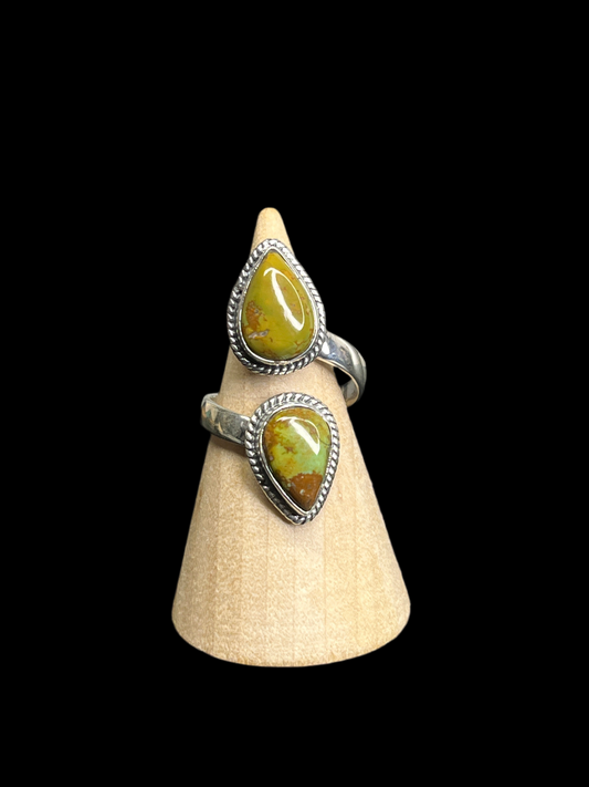Double Turquoise Bypass Ring - adjustable