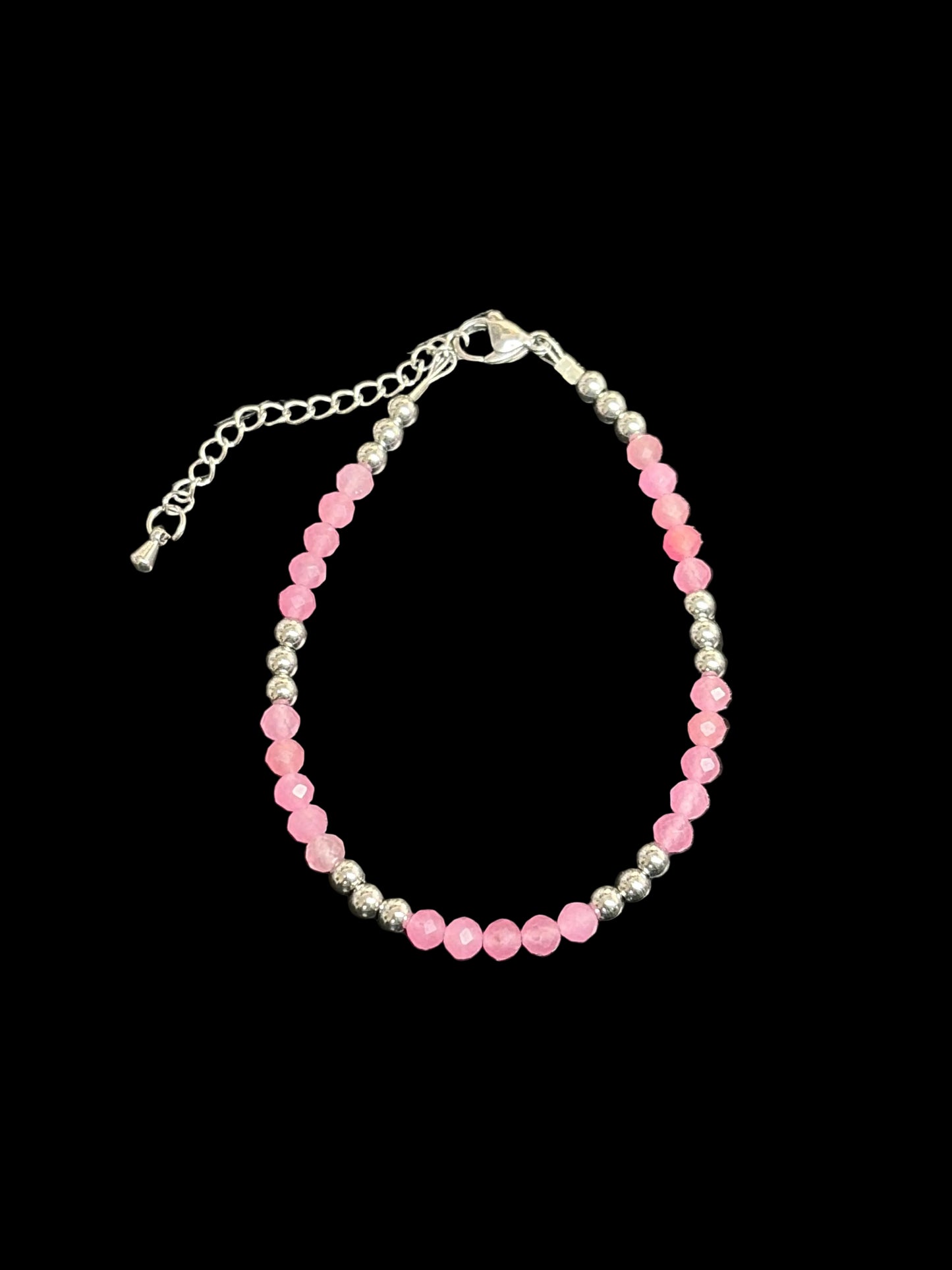 Faceted Pink Tourmaline & Stainless Pearl Bracelet