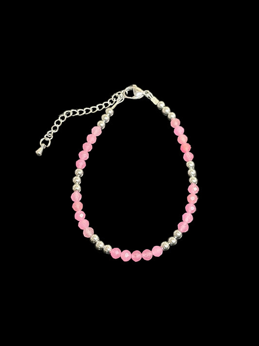 Faceted Pink Tourmaline & Stainless Pearl Bracelet