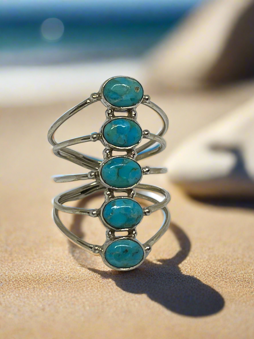 Multi-Stone Mojave Turquoise Sterling Silver Ring - Size 12