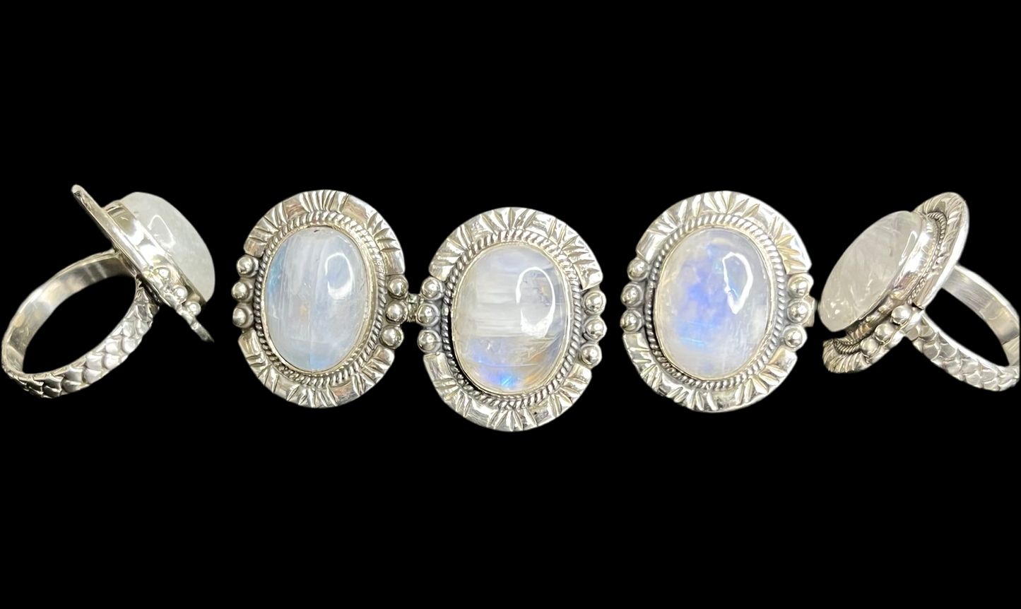 Rainbow Moonstone Mermaid Scale Rings - sizes 5-12
