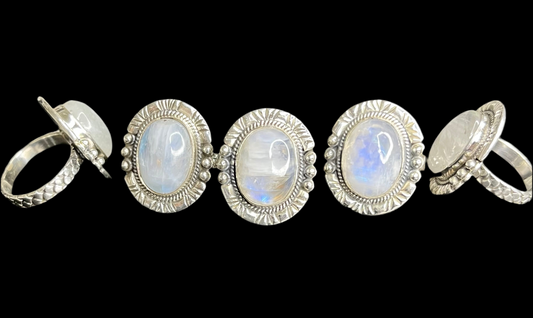 Rainbow Moonstone Mermaid Scale Rings - sizes 5-12