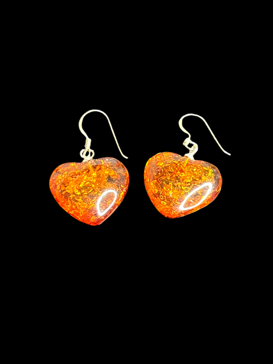 Amber Heart Sterling Silver Earrings