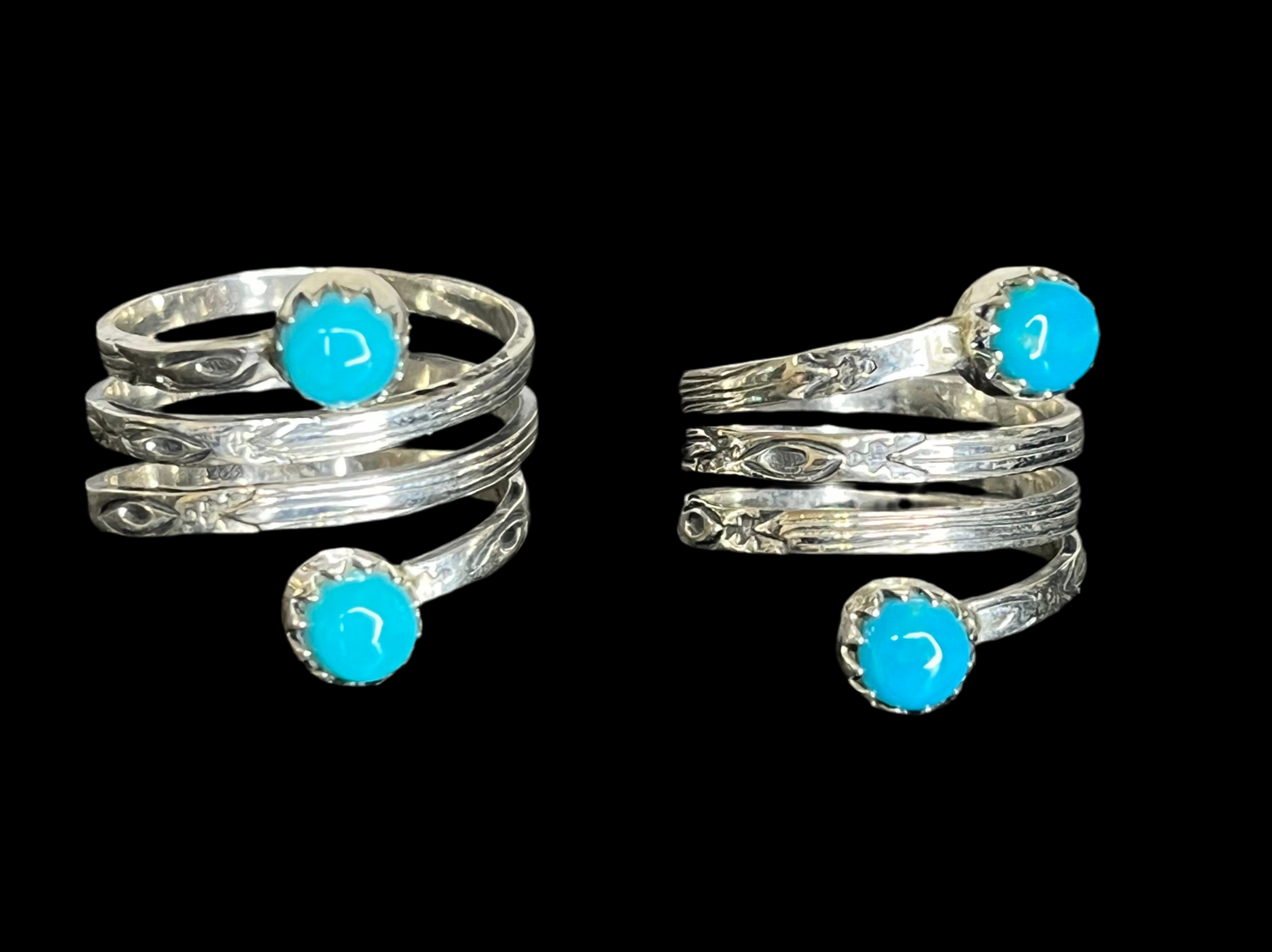 Kingman Turquoise Sterling Silver Coil Rings