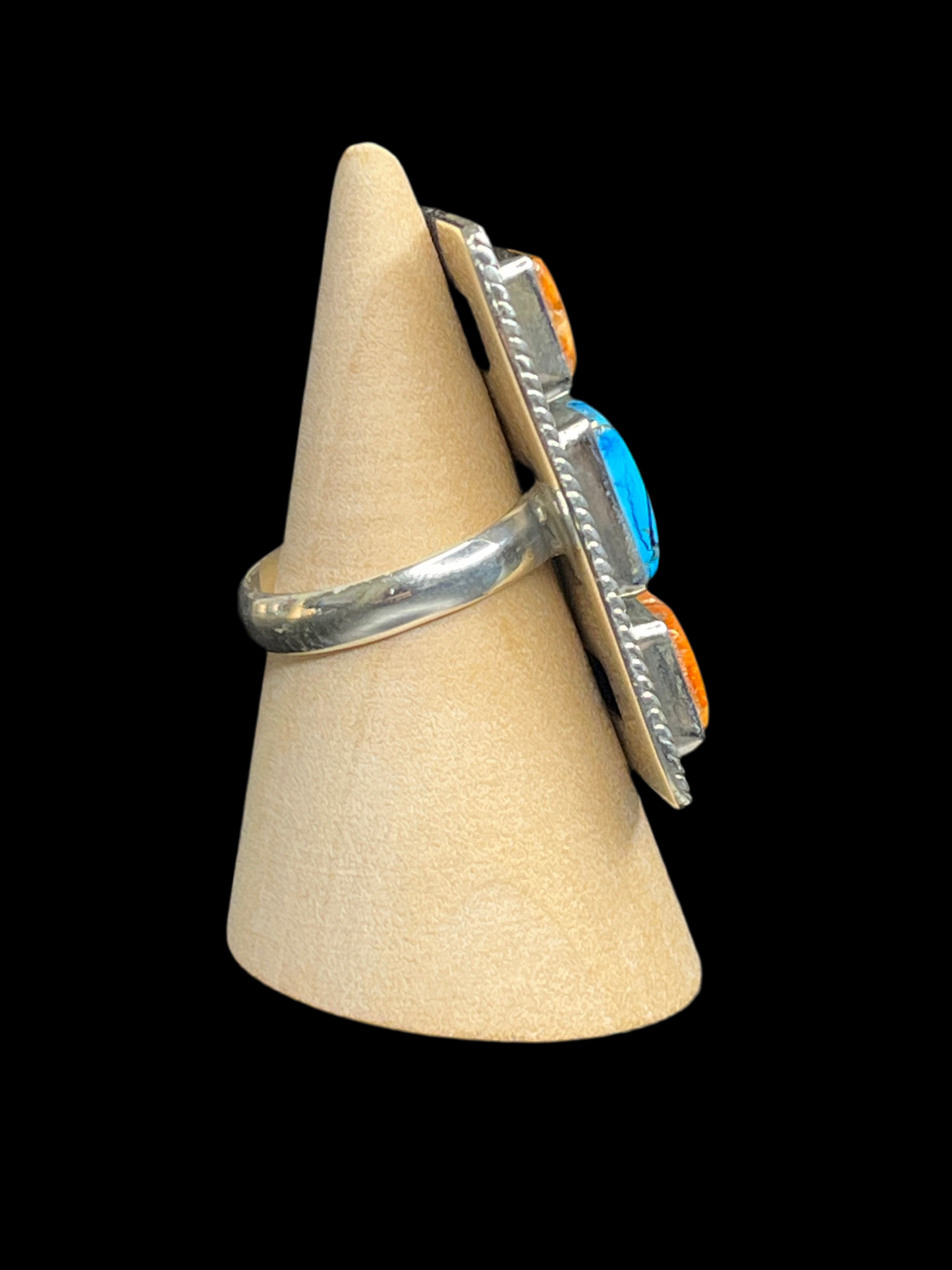 Ice Blue Dahlia & Sponge Coral Statement Ring - adjustable