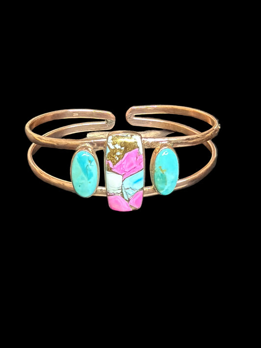 Cotton Candy Dahlia & Turquoise Copper Cuff