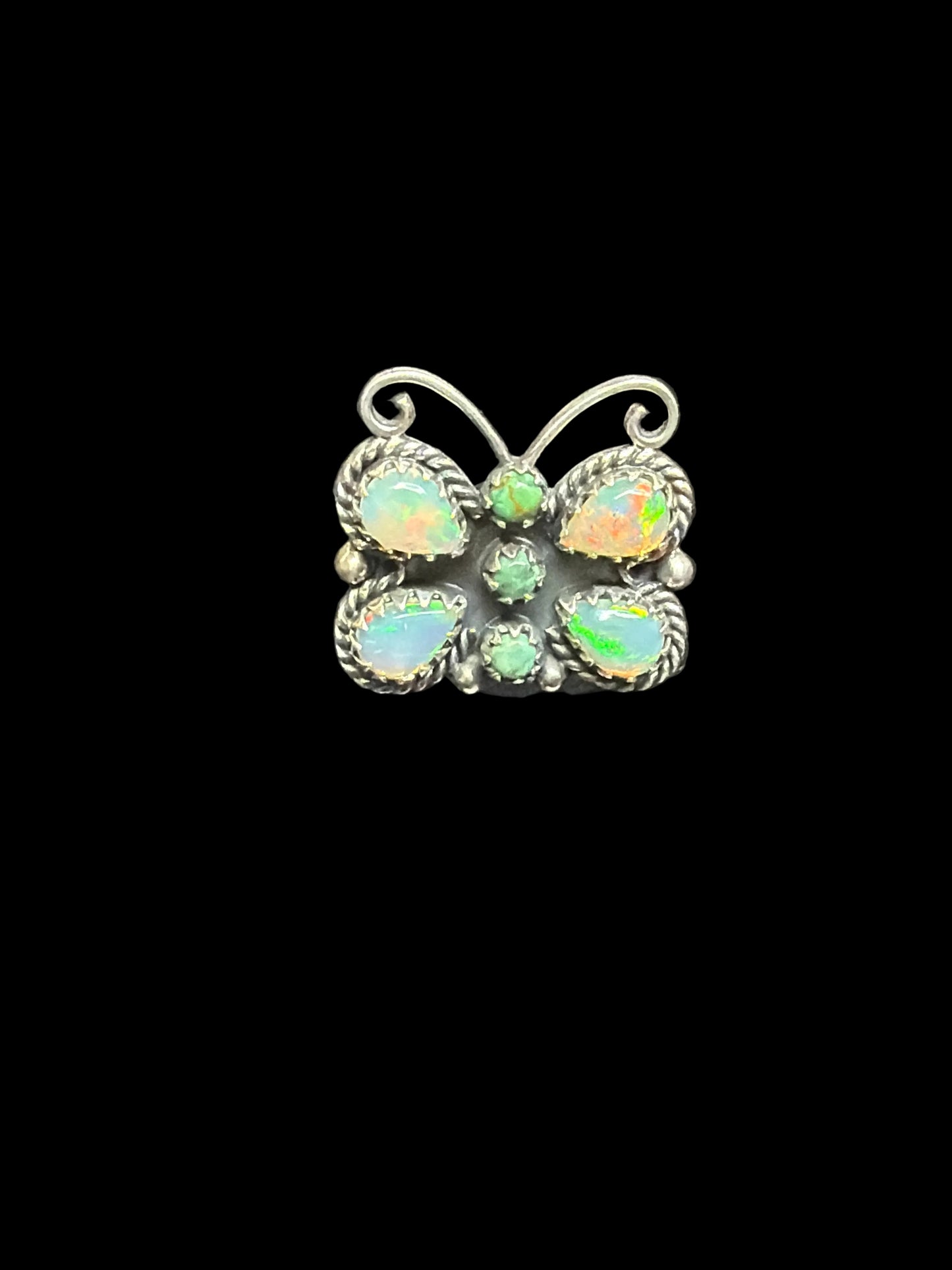 Handcrafted Opal & Kingman Turquoise Butterfly Rings