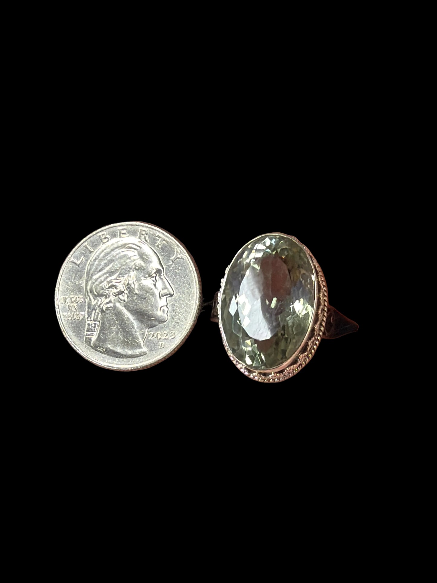 Faceted Green Amethyst Statement Ring - size 8