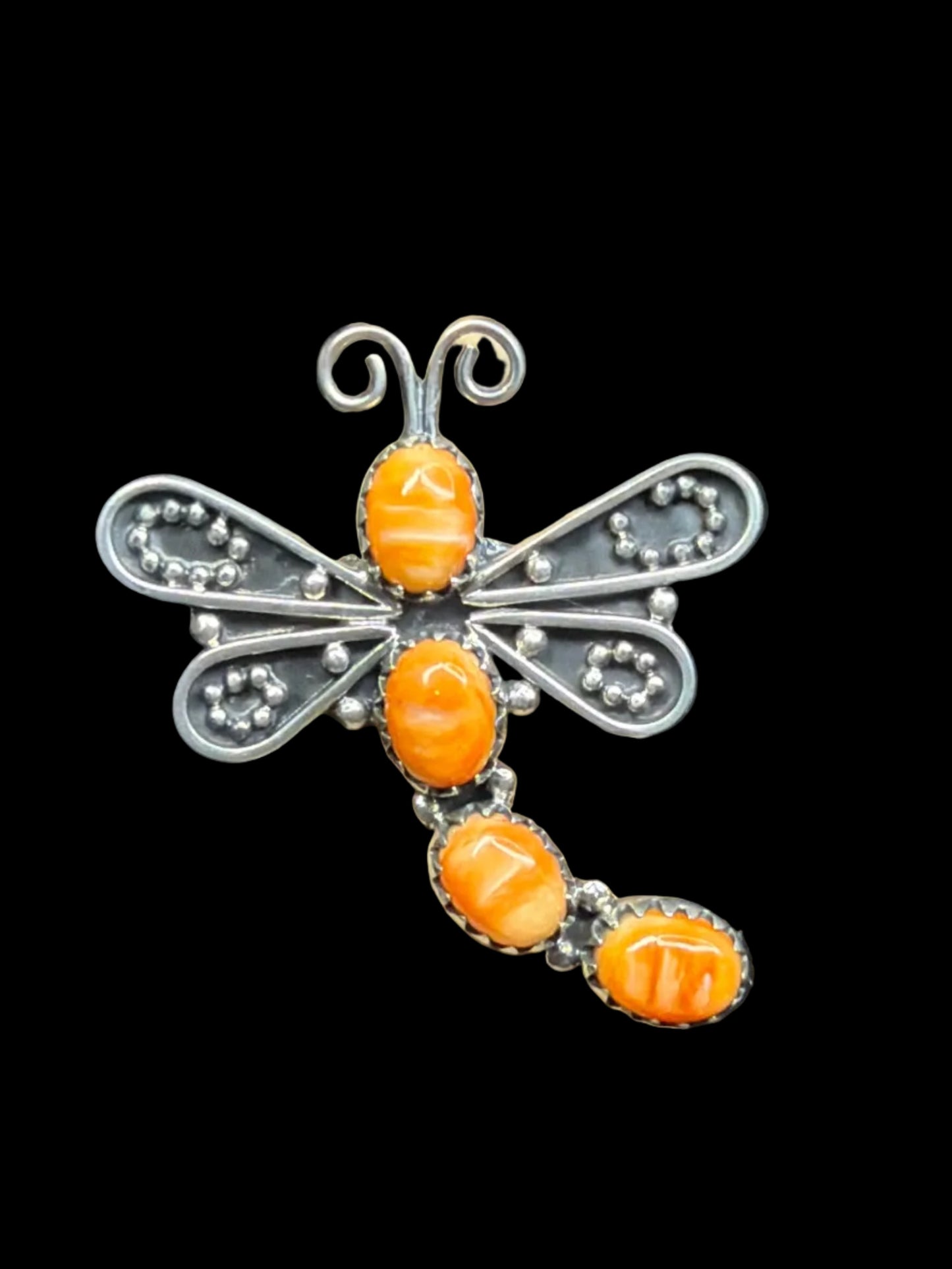 Handcrafted Orange Spiny Dragonfly Ring - size 10