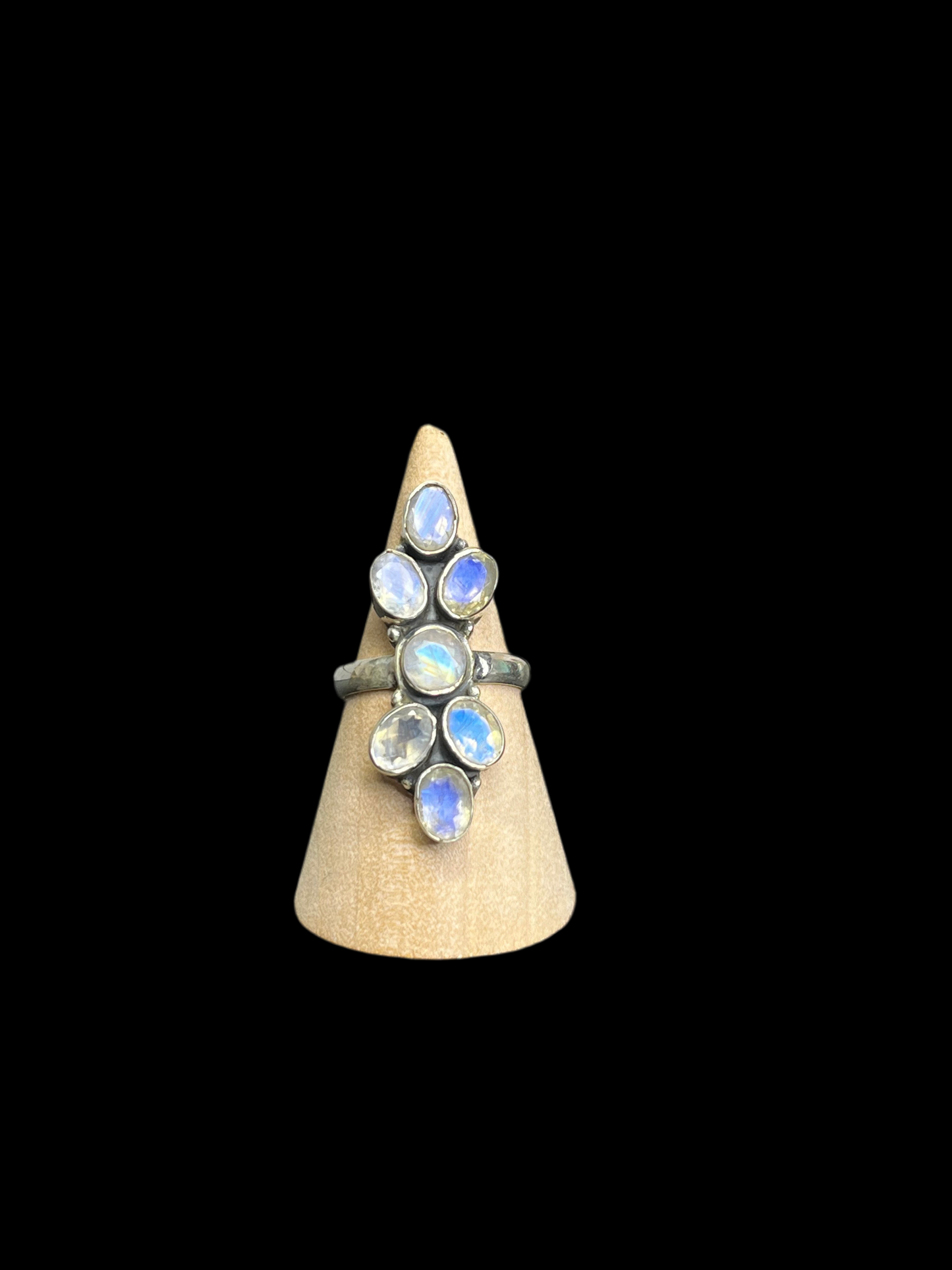 Rainbow Moonstone Cluster Ring - size 8