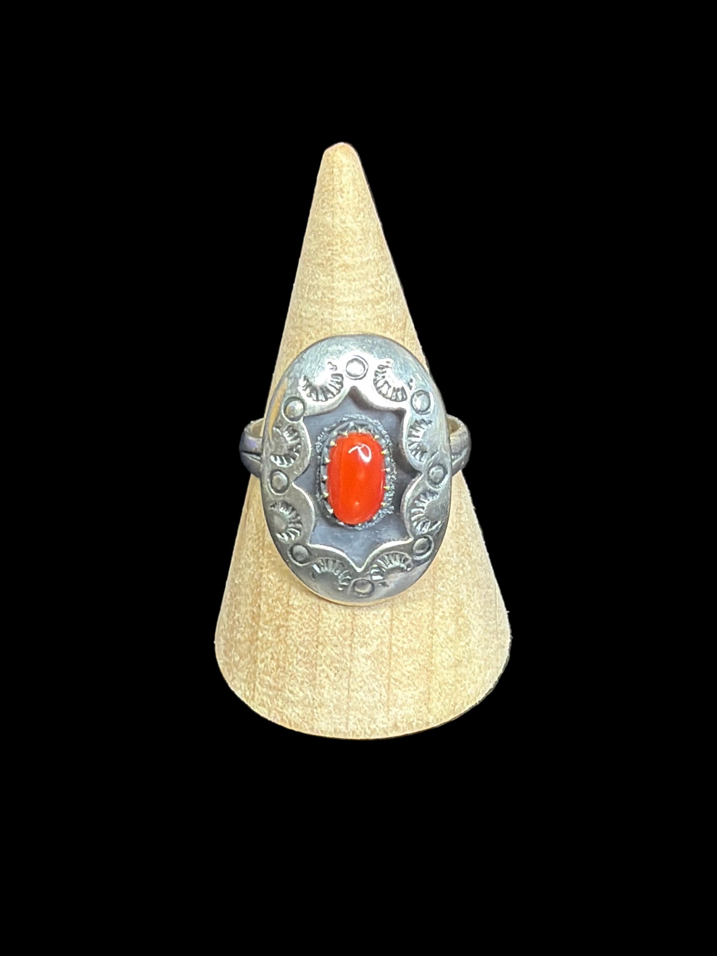 Handcrafted Italian Coral Shadowbox Ring - size 10
