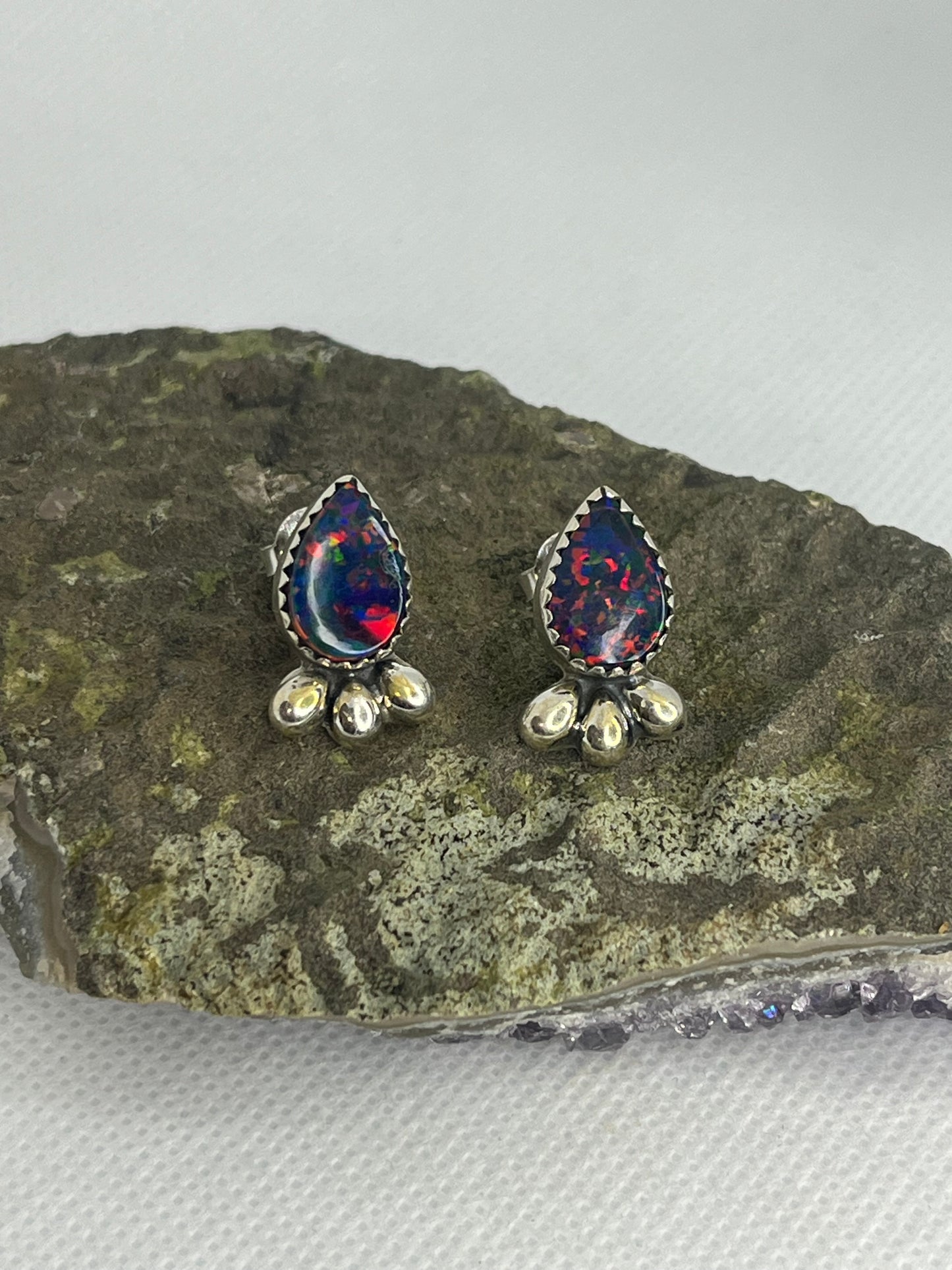 Black Balloon Opal Sterling Silver Earrings