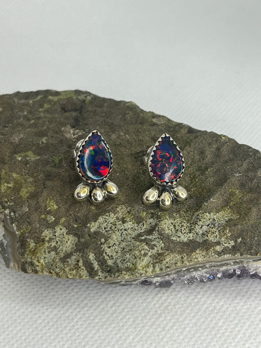 Black Balloon Opal Sterling Silver Earrings