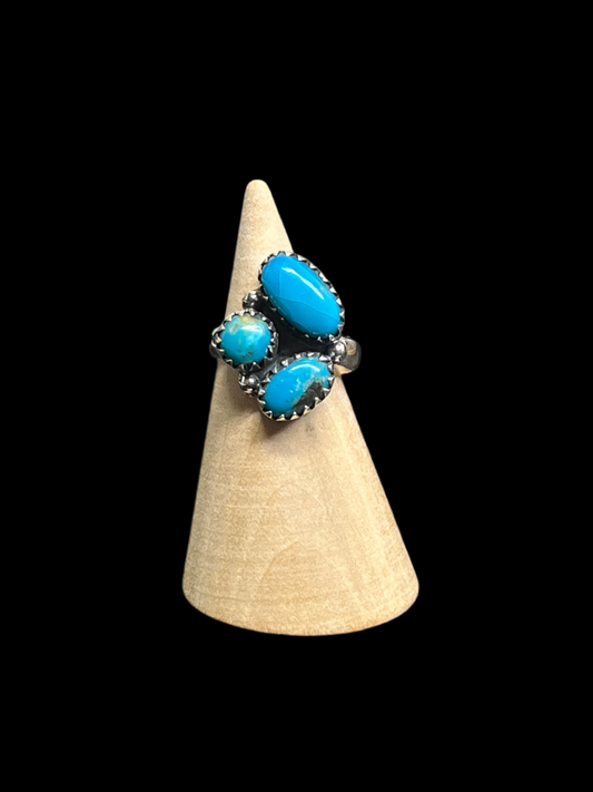 Handcrafted Triple Kingman Turquoise Ring - size 5.5