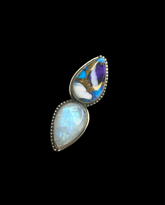 Blue Dahlia & Moonstone Sterling Silver Rings