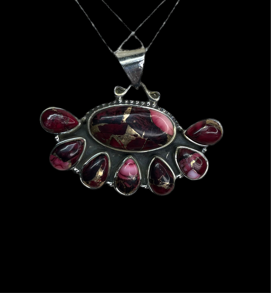 Red Dahlia Cluster Pendant - Sterling Silver
