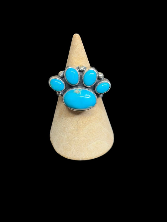 Handcrafted Kingman Turquoise Paw Ring - size 5.5