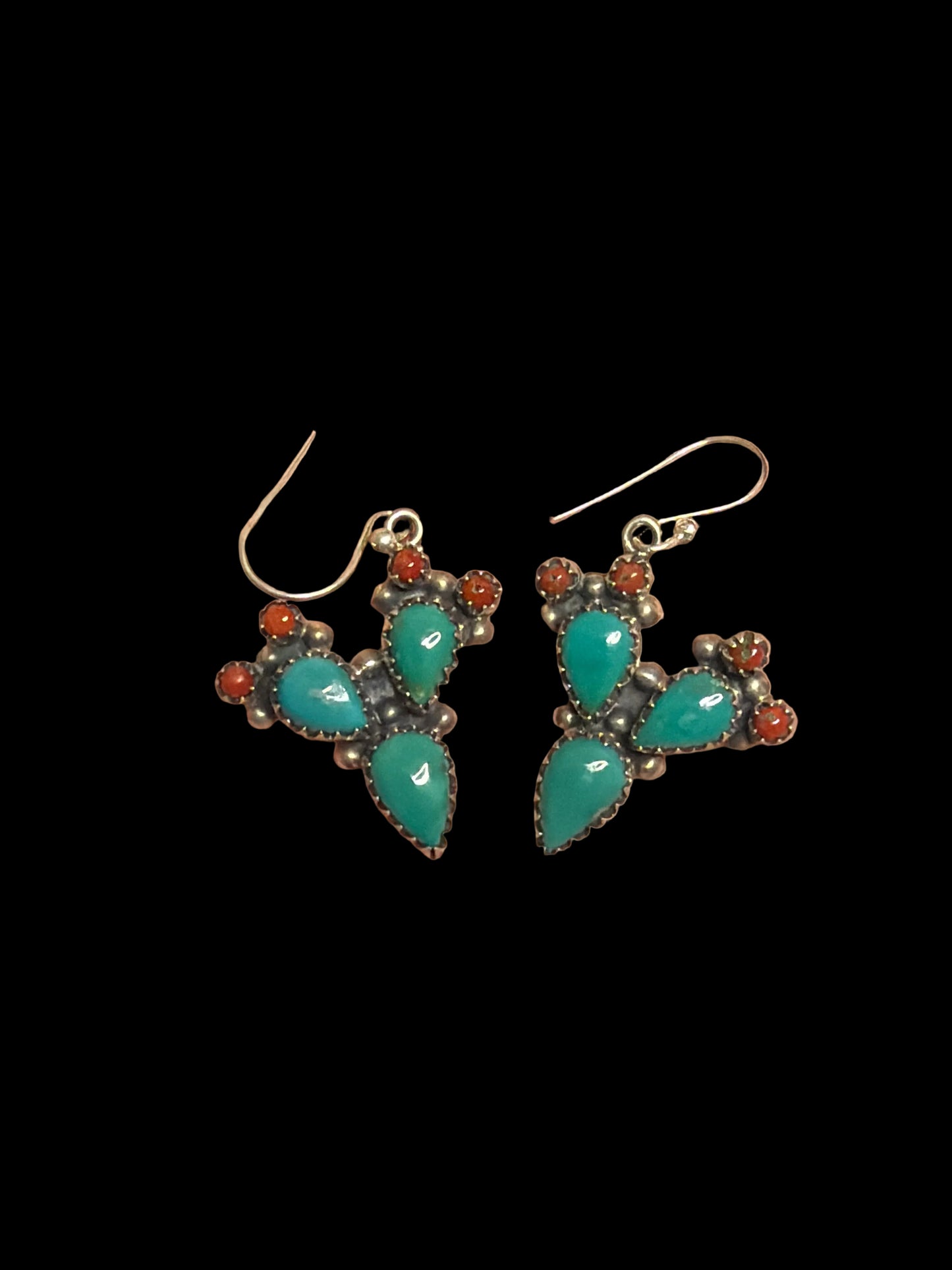 Handcrafted Kingman & Coral Cactus Earrings