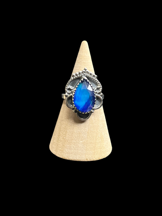 Faceted Aurora Opal Ring - Adjustable