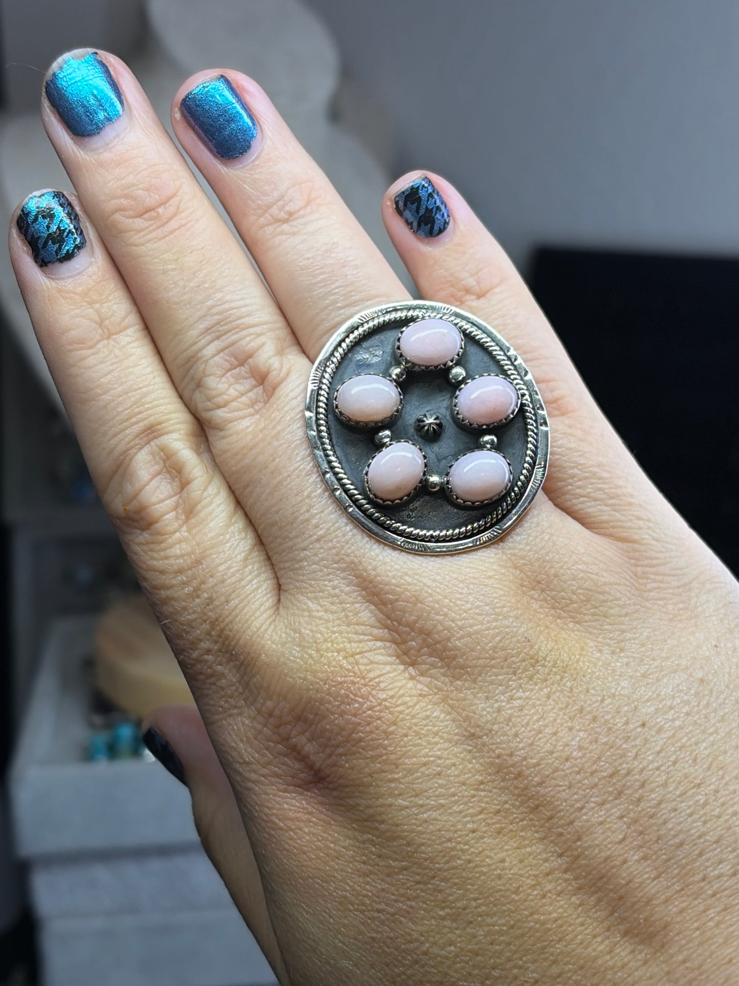 Handmade Natural Pink Opal Ring - Adjustable