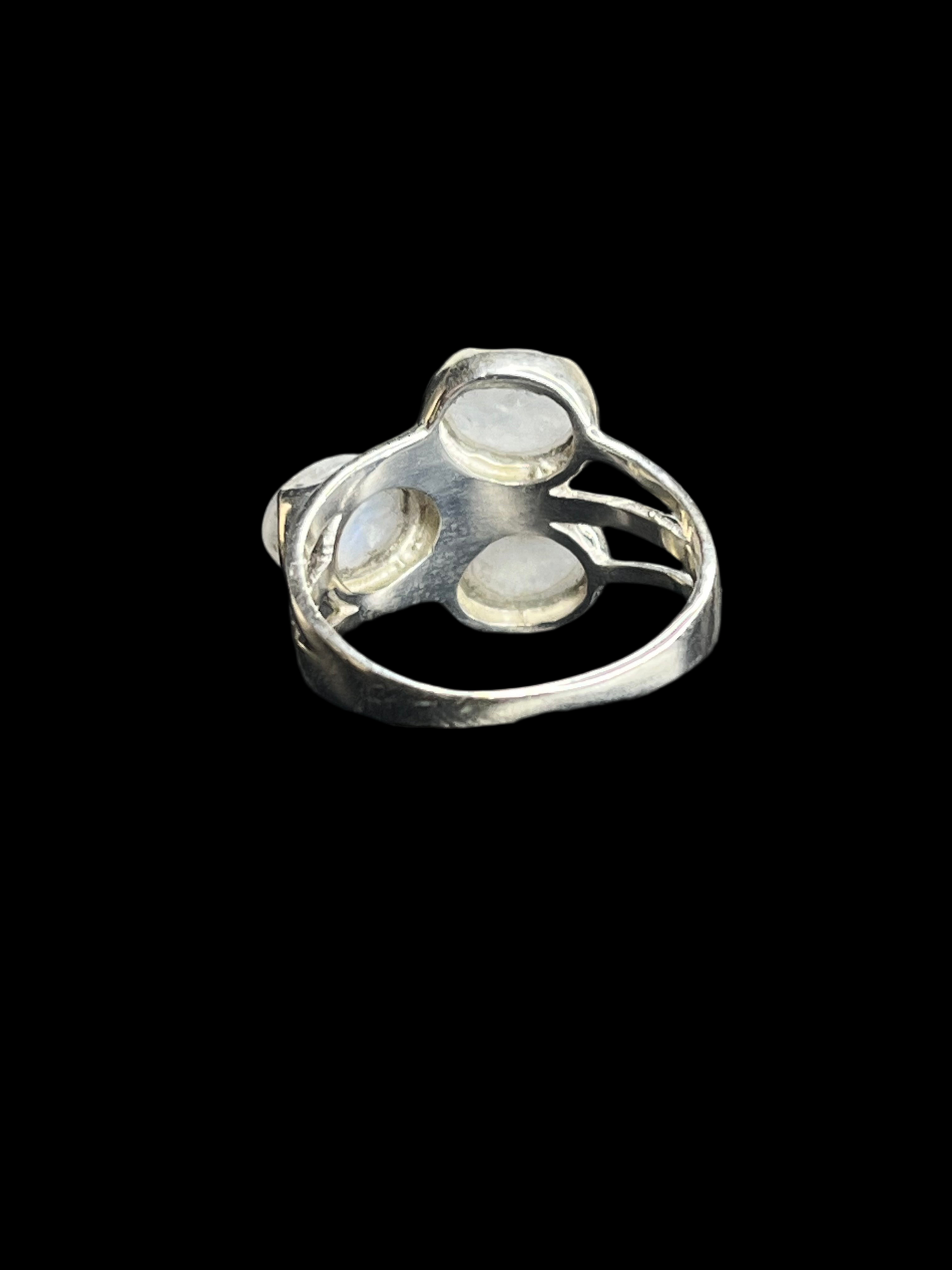 Triple Rainbow Moonstone Sterling Silver Ring - size 7.75