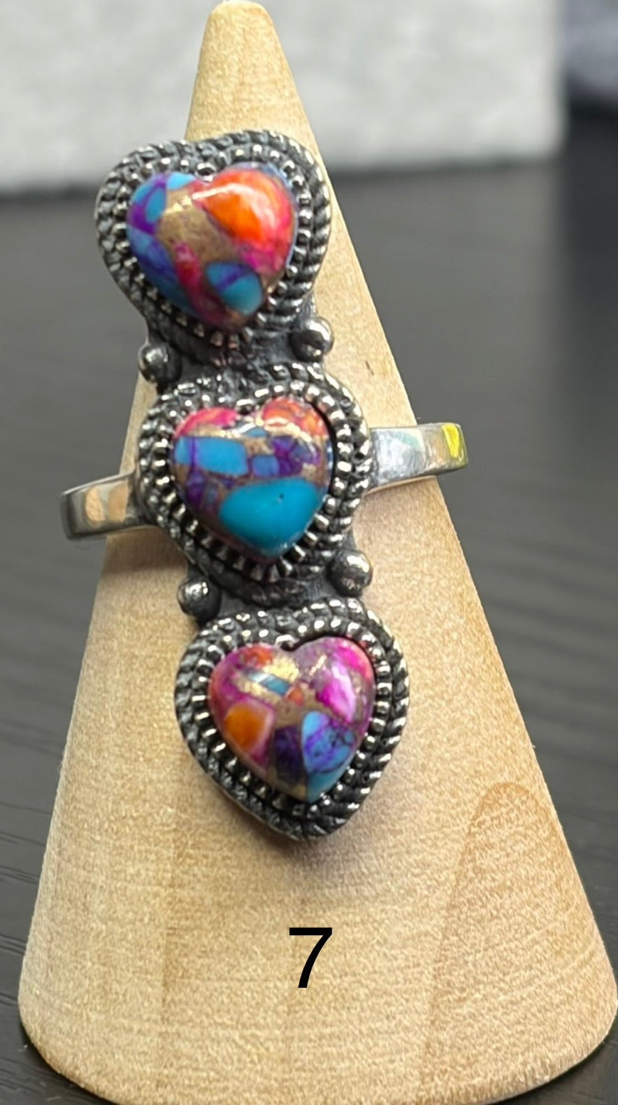 Pink Dahlia Triple Heart Ring