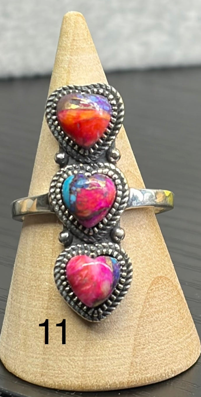 Pink Dahlia Triple Heart Ring