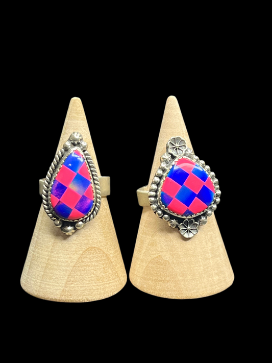 Aurora Opal Checker Rings - Adjustable