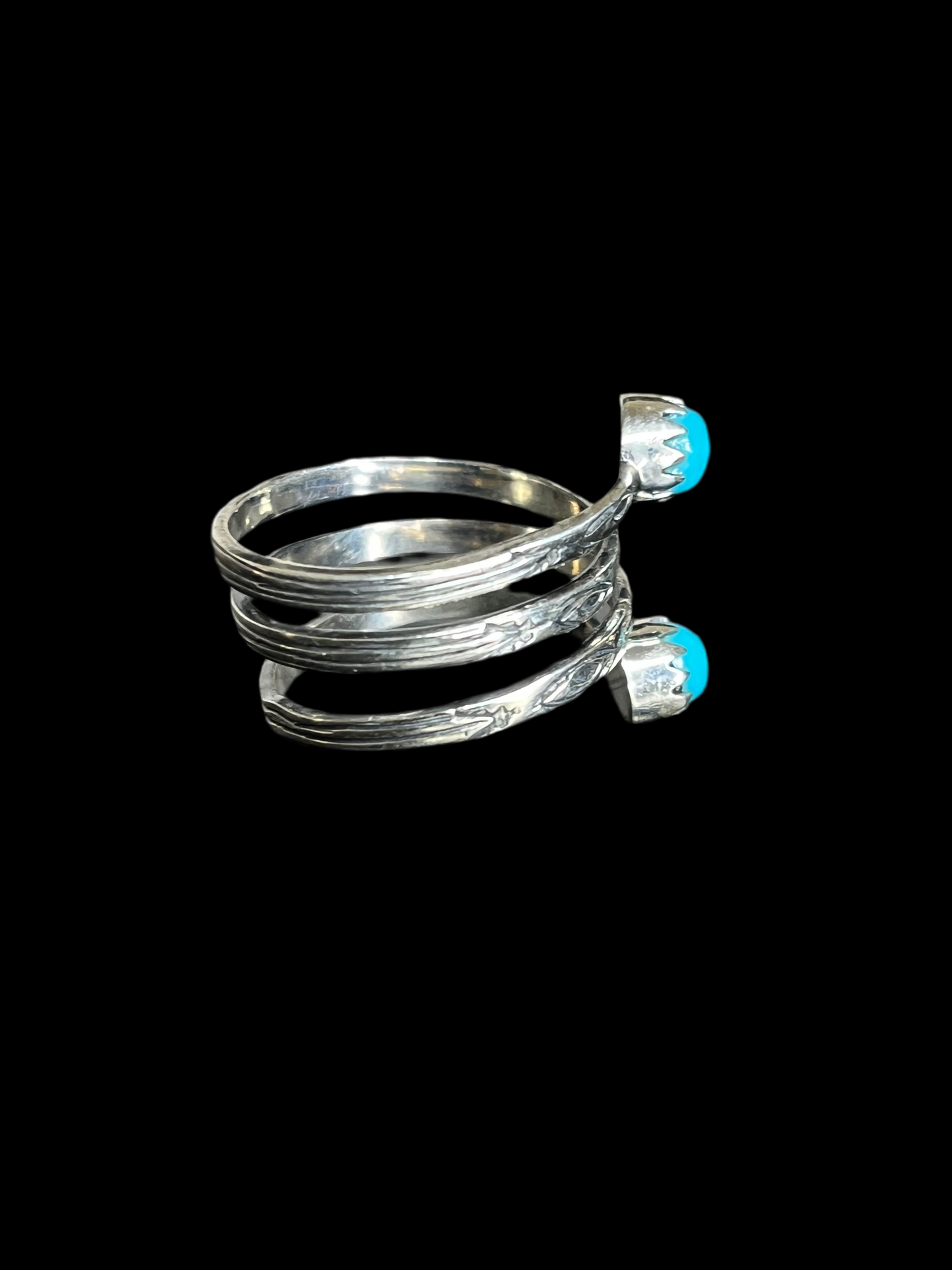 Kingman Turquoise Sterling Silver Coil Rings
