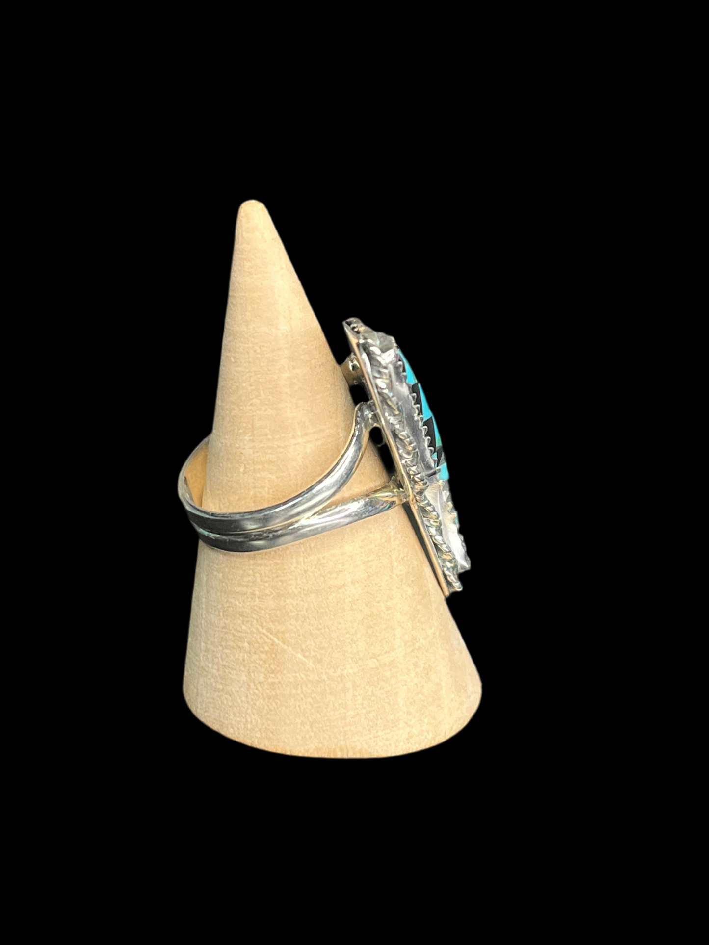 Turquoise & Black Onyx Checker Ring - size 8.5