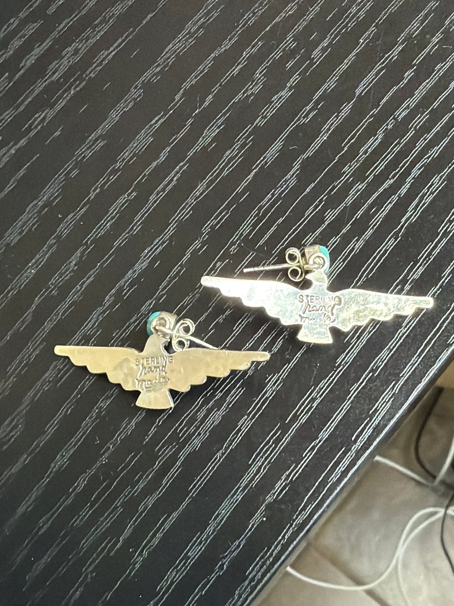 Handcrafted Kingman Turquoise Thunderbird Drop Earrings