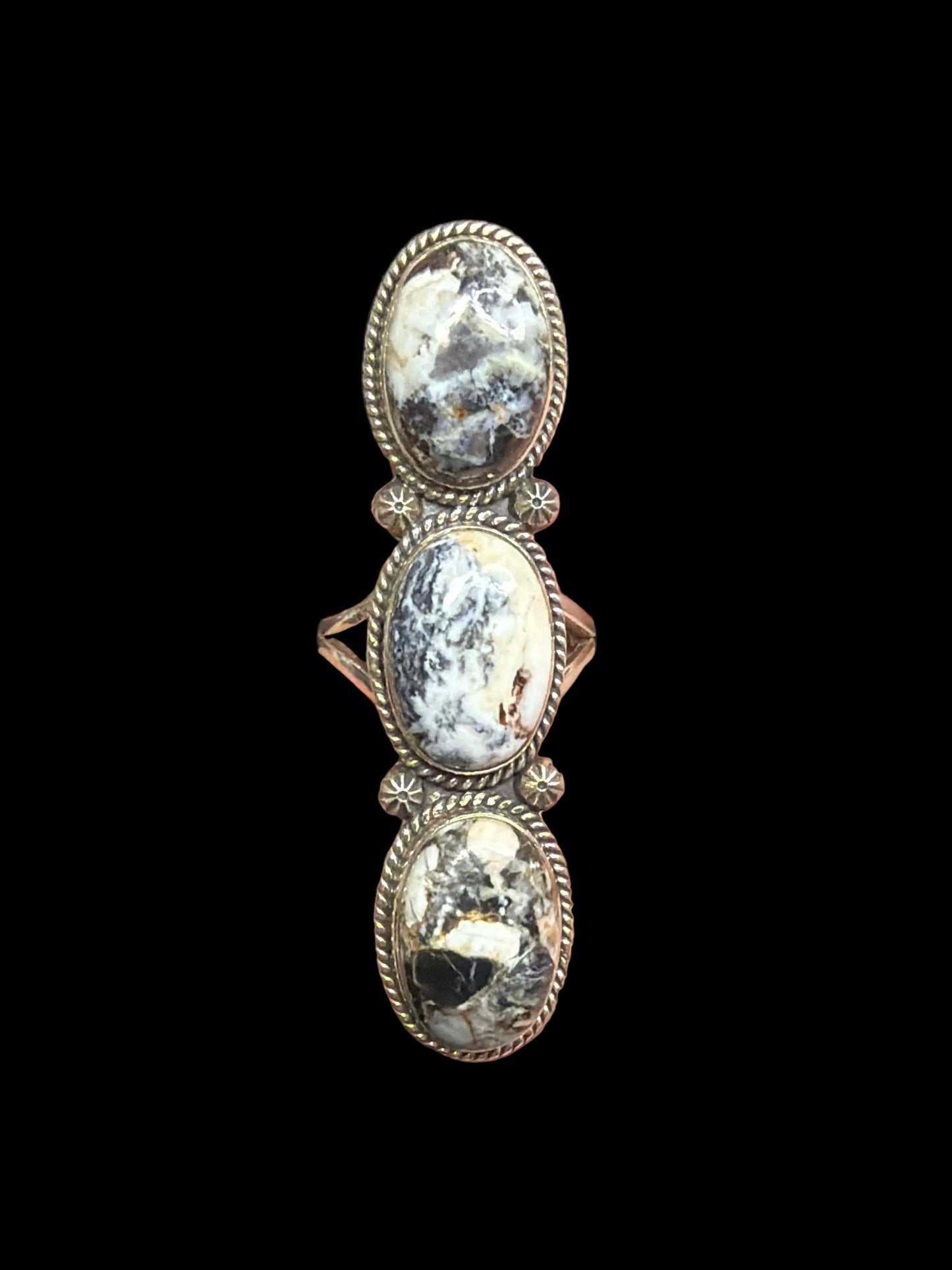 Triple White Buffalo Statement Ring - Size 10