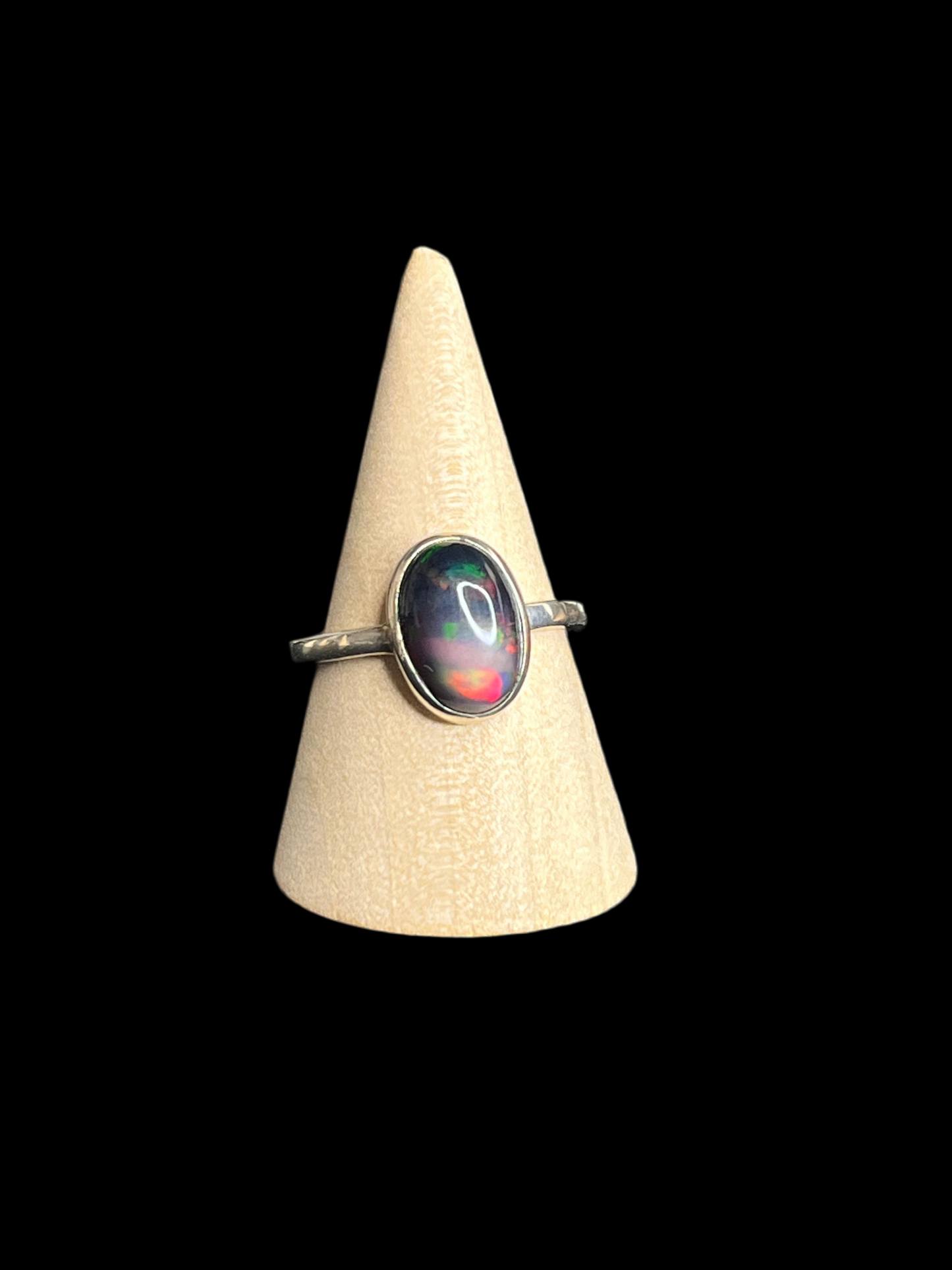 Black Ethiopian Fire Opal Sterling Silver Rings - Adjustable