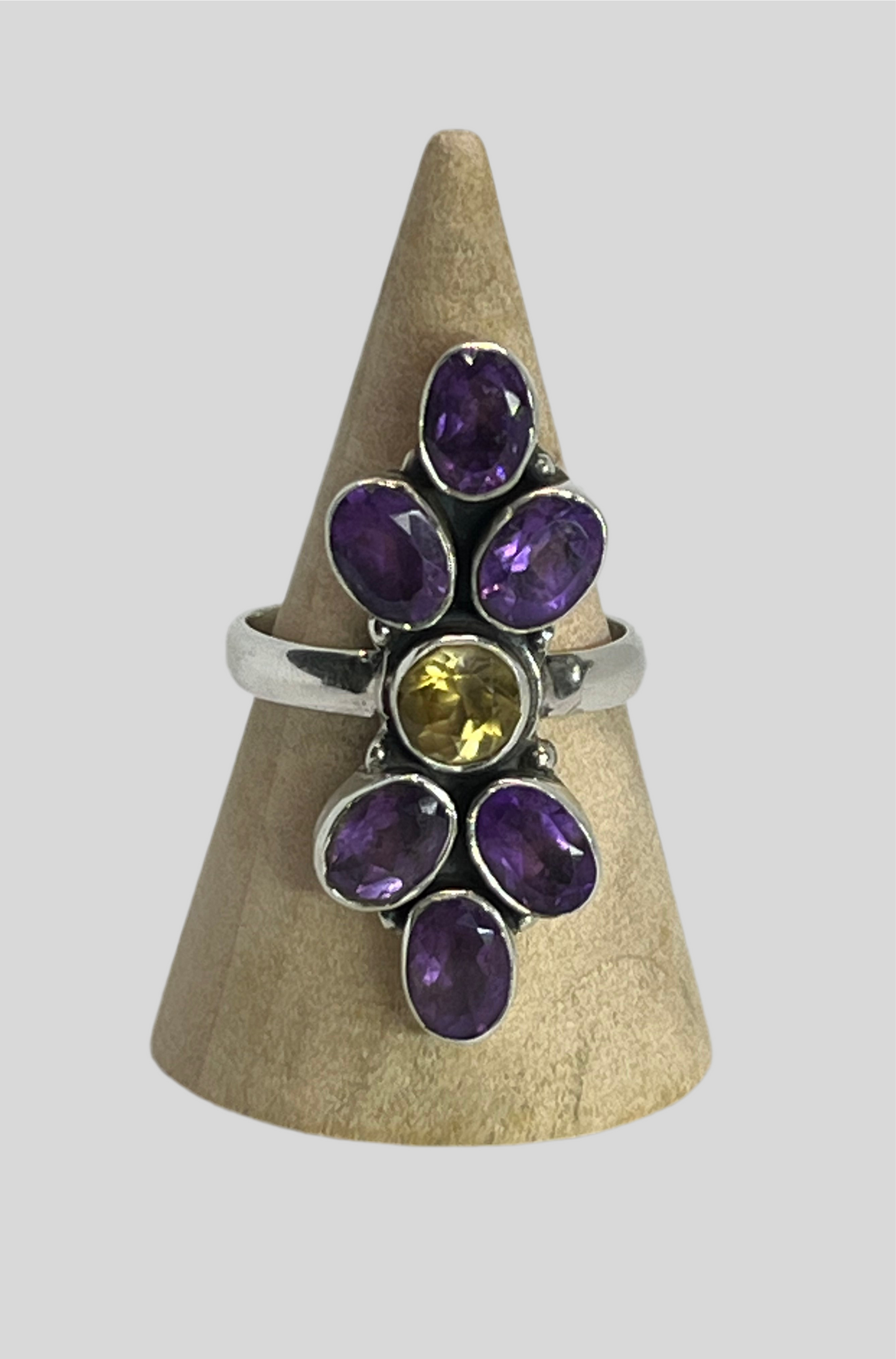 Amethyst & Citrine Sterling Silver Ring - Size 9