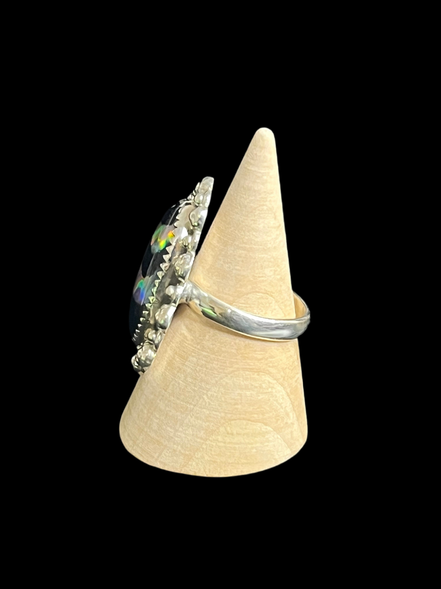 Aurora Opal & Onyx Ring - Adjustable