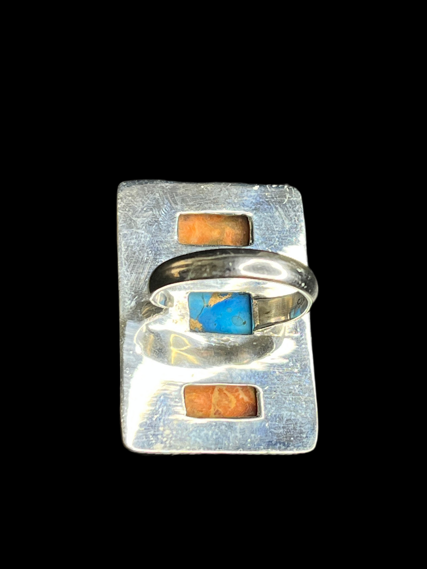 Ice Blue Dahlia & Sponge Coral Statement Ring - adjustable