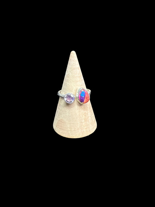 Pink Dahlia & Amethyst Bypass Ring